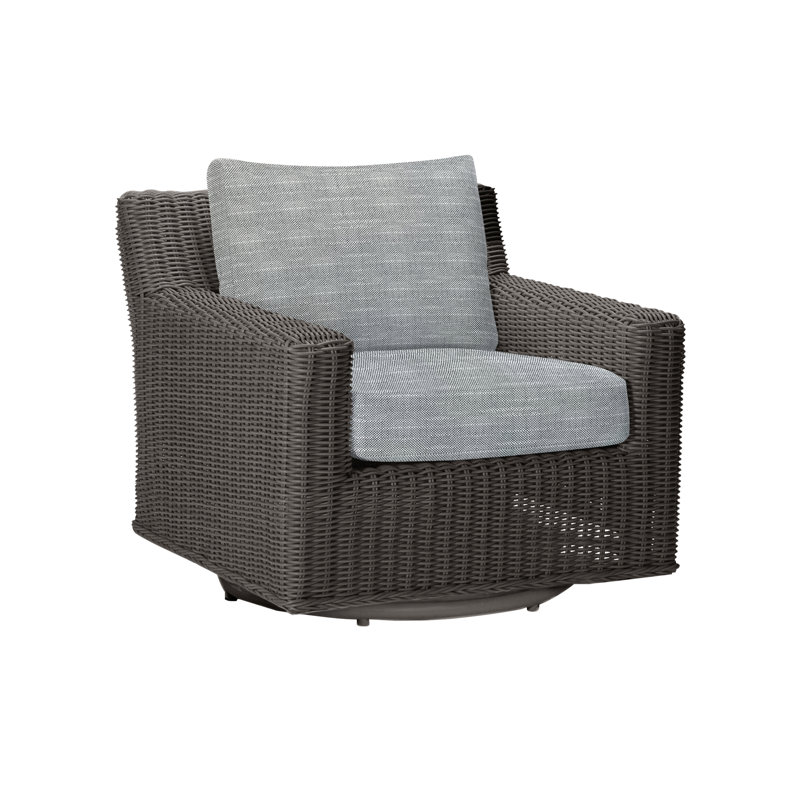 Rustic Swivel Patio Chair with Cushions, Rollo Silver InsideOut® Linen, Slate Gray, Welt