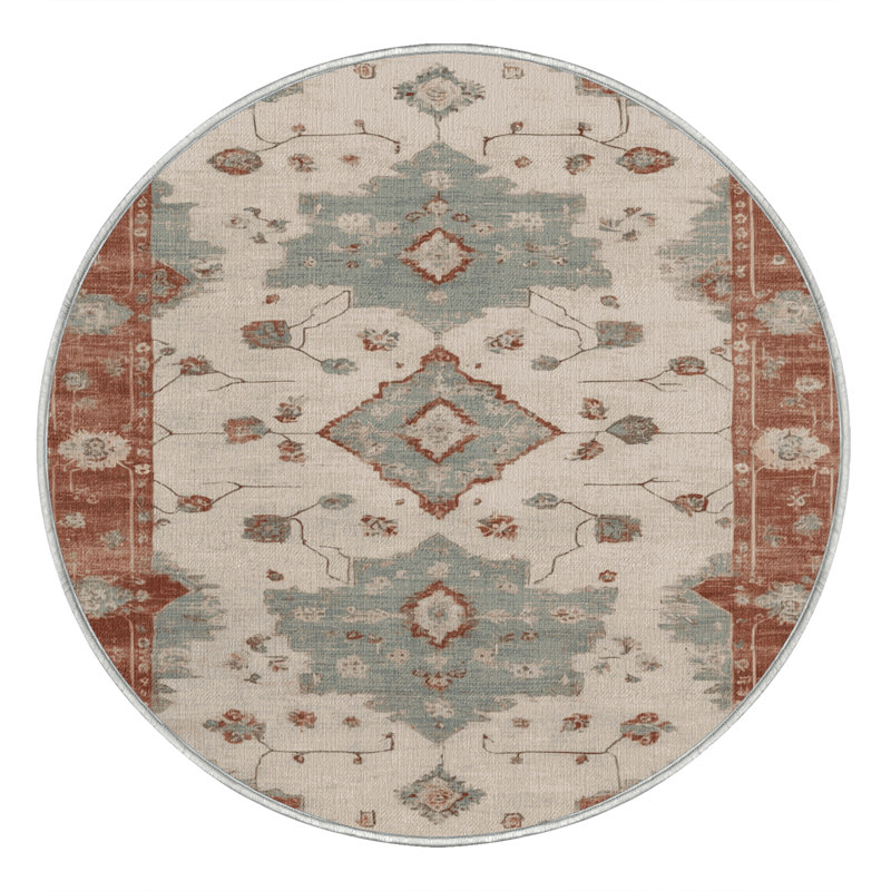 Tapis beige surteint lavable à la machine, Rond 4 pi