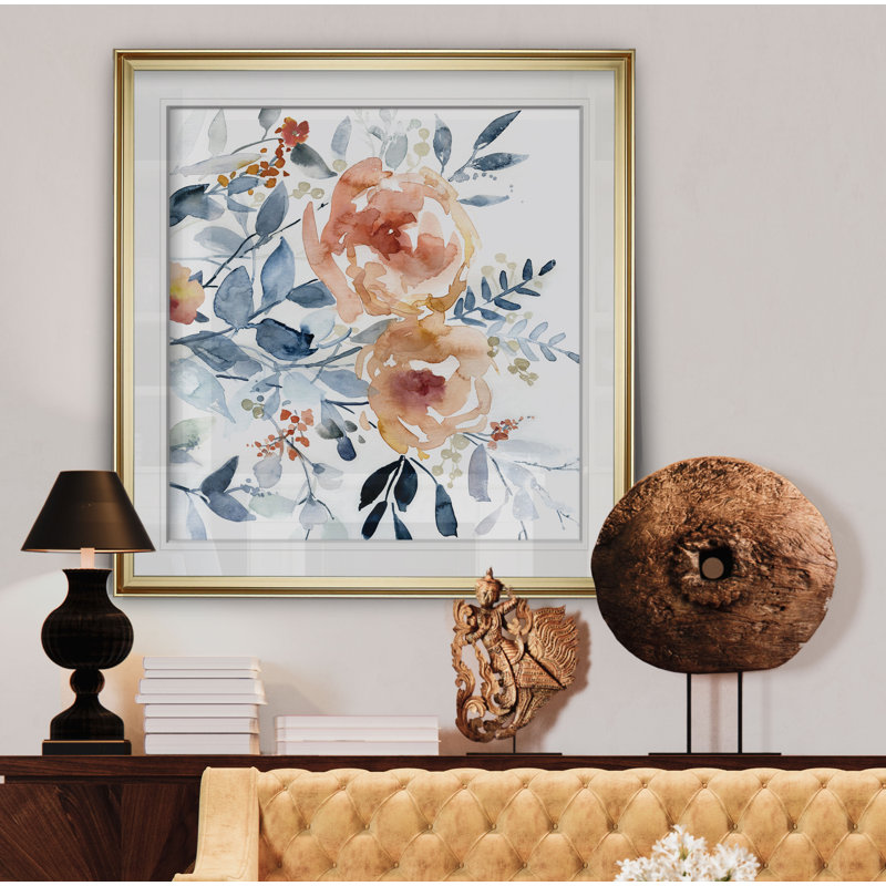 «Flowering Branches I», peinture, H 16 po x l 16 po x P 2 po, Encadrement doré