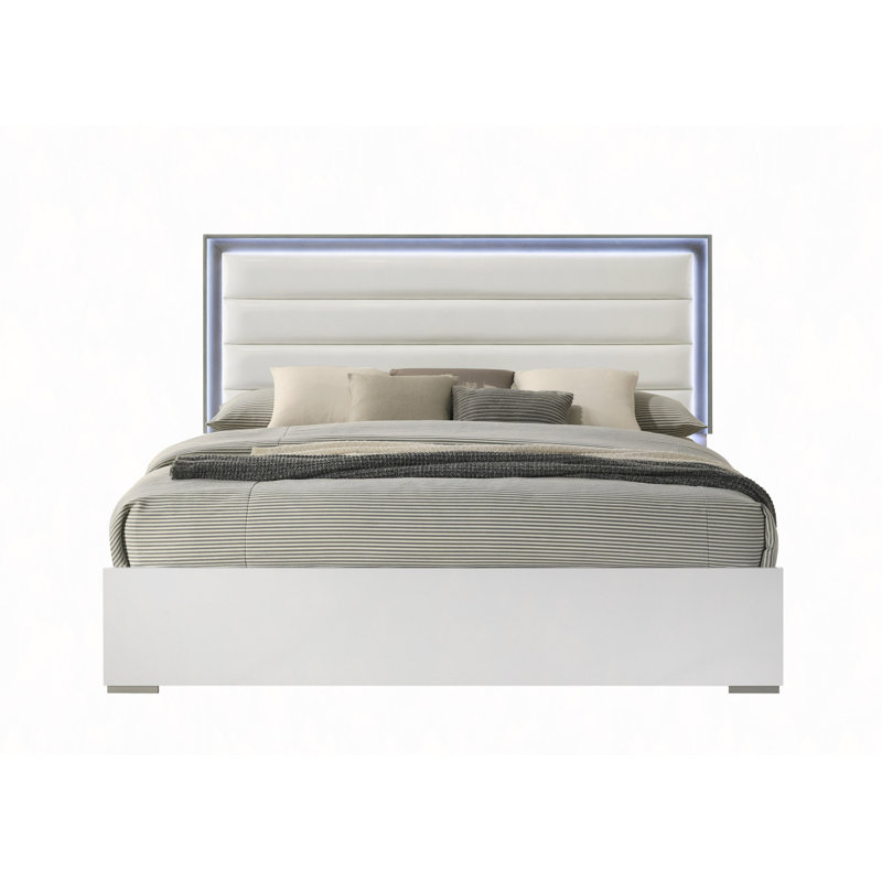 Lit de style contemporain avec tête de lit à DEL et bois, Grand lit