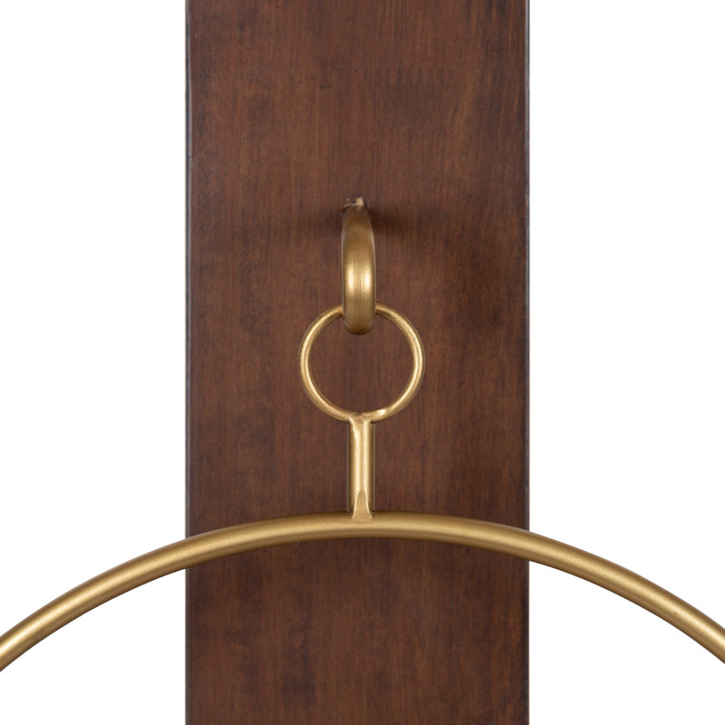 23.75" H Walnut Wood and Metal Wall Sconce with Glass Cylinder, Walnut Brown/Gold