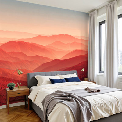 Tranquil Peel and Stick Wallpaper Sunset Hills Art Warm Gradient Sky Wall Murals 100"H x 144"W Removable PVC Wall Paper Self-Adhesive Wall Decor for Bedroom Living Room Home Office