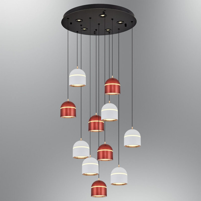 Cassen Elegant Metal Chandelier with Opal Glass Cap, 19.7 in Diameter x 47.2 in Height | 1 x 130W LED Socket, 3000K, 13000 Lm, Assembled | Stylish White & Brown Design, Perfect for Dining Room & Living Spaces