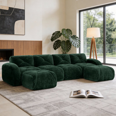 Canapé modulaire surdimensionné en velours à compression de 141 po avec repose-pieds et poufs mobiles de taille modulaire Boneless