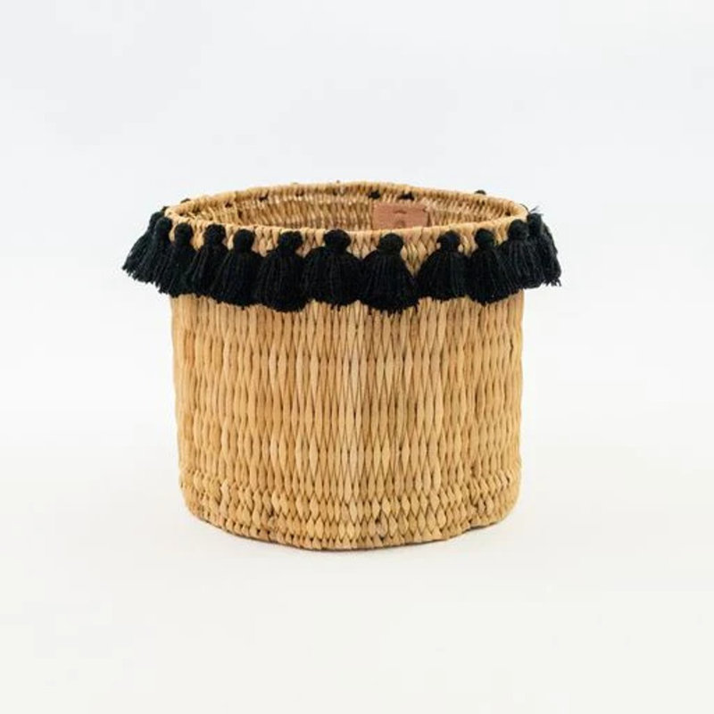 Grand panier avec pompons Séverine, Noir