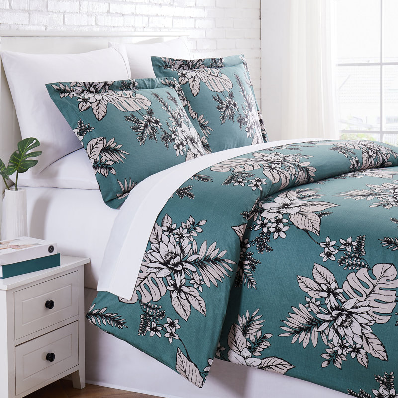 Flora Green Full/Queen Cotton Duvet Cover Set