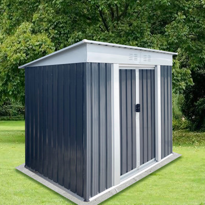 Outdoor Storage Shed 6ftx4ft Pent Roof Grey - Created With Hard-wearing Galvanized Steel & Aluminum Alloy, , Accommodates Garden Equipment, Furniture, Tools, Bicycles Composed Of Forceful Suited For