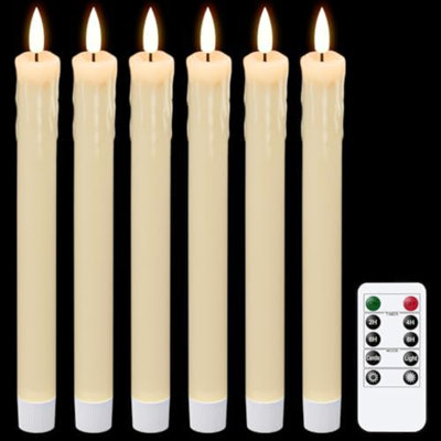 Bougies d'égouttement sans flamme à cire goutte à goutte scintillantes avec télécommande à 10 touches, bougies de fenêtre à DEL en forme de mèche chaude et chaude à DEL, paquet de 6, décoration de mariage pour la maison de Noël (blanc, 0,78 x 9,64 pouces)