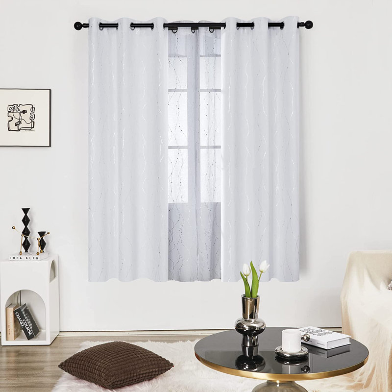 Senath Dotted Line Foil Printed Room Darkening Thermal Curtains, 117cm W x 183cm D, Greyish White