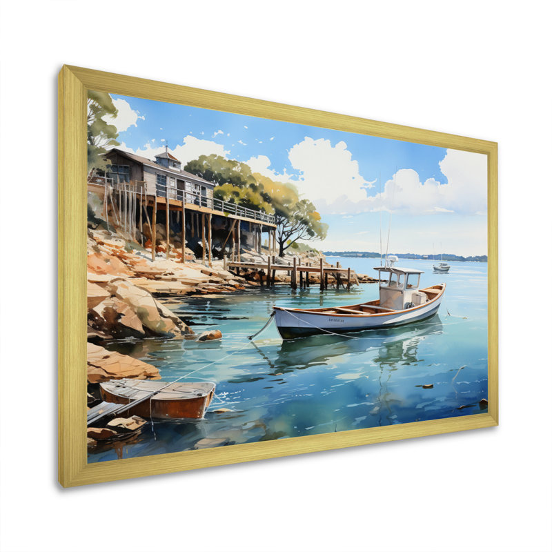 «Port Harbor Reflections» sur impression sur toile, Encadrement doré, H 34 po x l 44 po x P 1,5 po