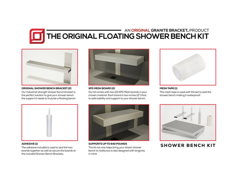 18 po × 12 po × 4 po Le banc de douche flottant Original® avec GoBoard Foam Board® - Support de banc de douche Original®