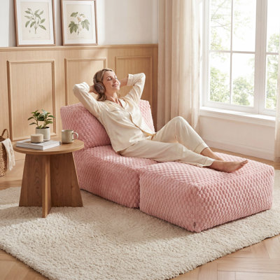 No Assembly Required Big Bean Bag Lounger Chair, Large Foldable Floor Sofa Bed with Memory Foam, Machine Washable Cover, for Living Room & Bedroom