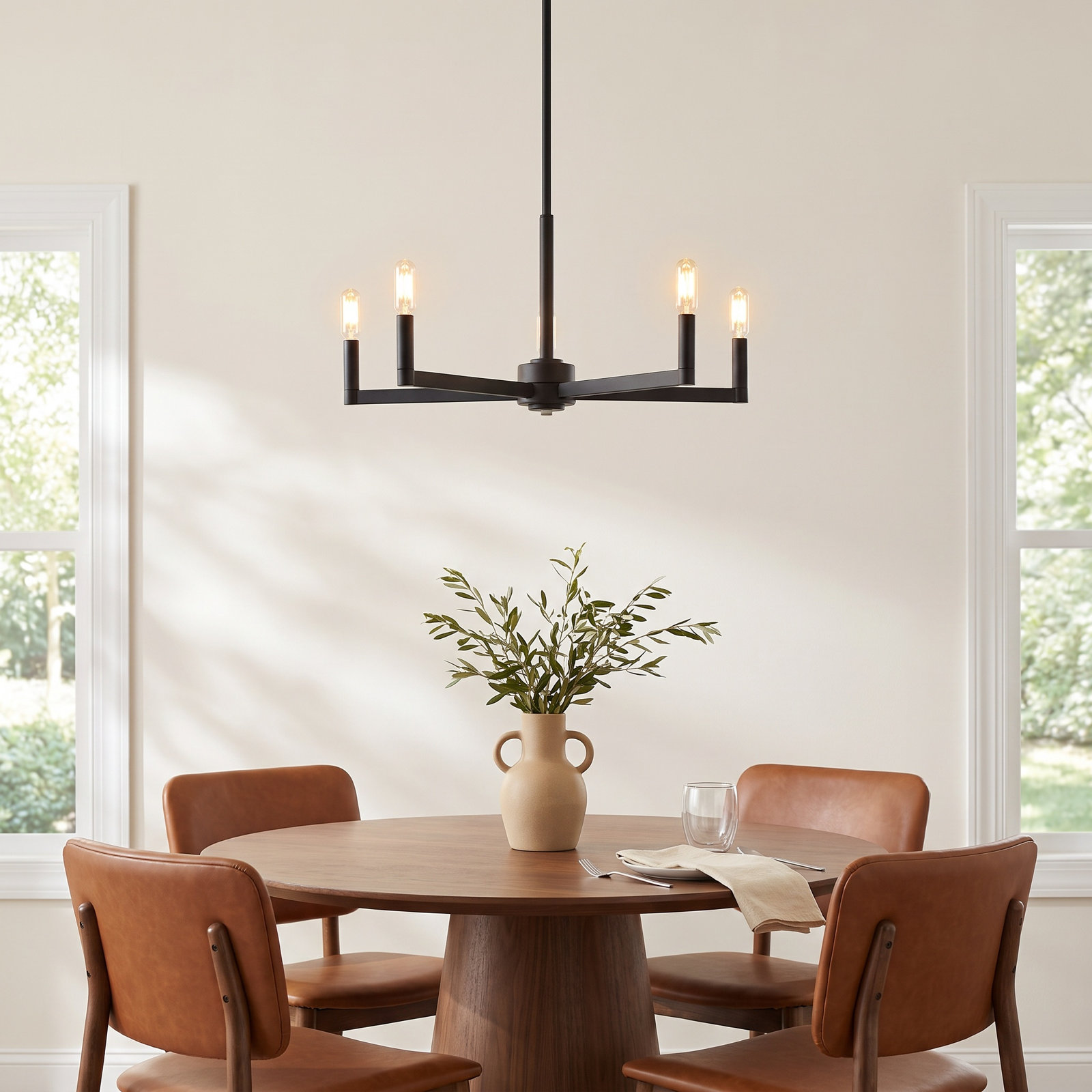 5-Light Chandelier, Midnight Black, 10.5"H x 24"W x 24"D