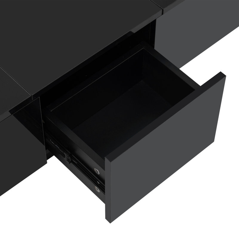 Table basse avec 2 grands compartiments de rangement cachés, table de cocktail extensible avec 2 tiroirs, table centrale ultra-brillante avec plateau coulissant