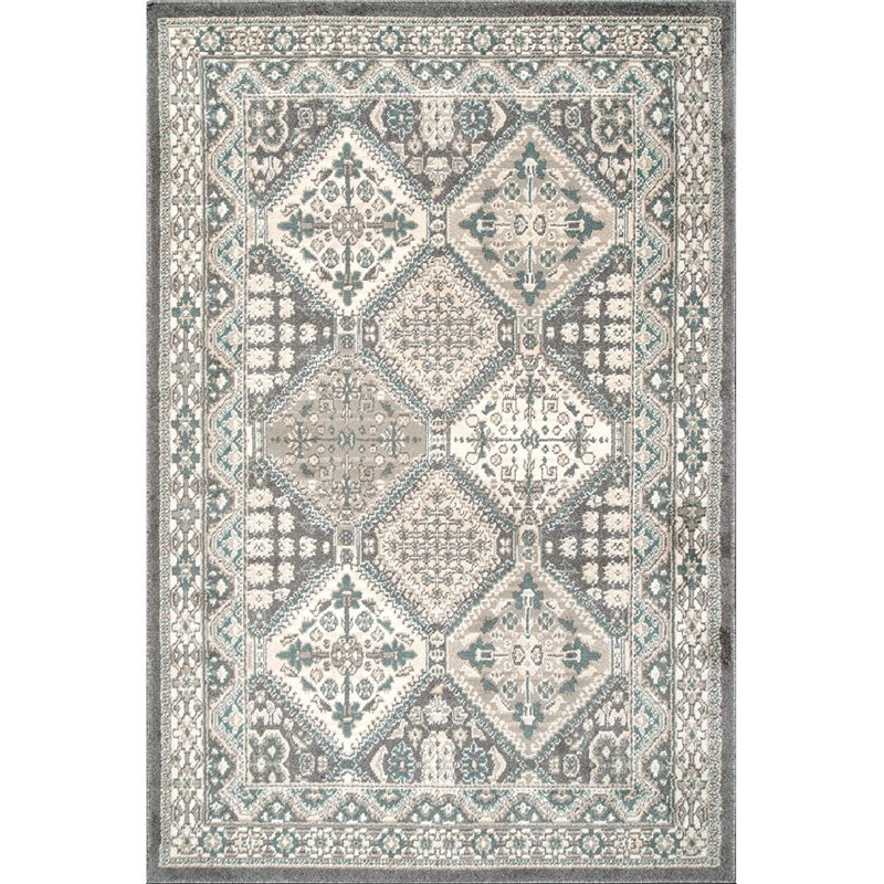 Tapis en tissu performance gris / bleu à motif carreauté traditionnel Joslyn, Rectangle 10 pi x 14 pi