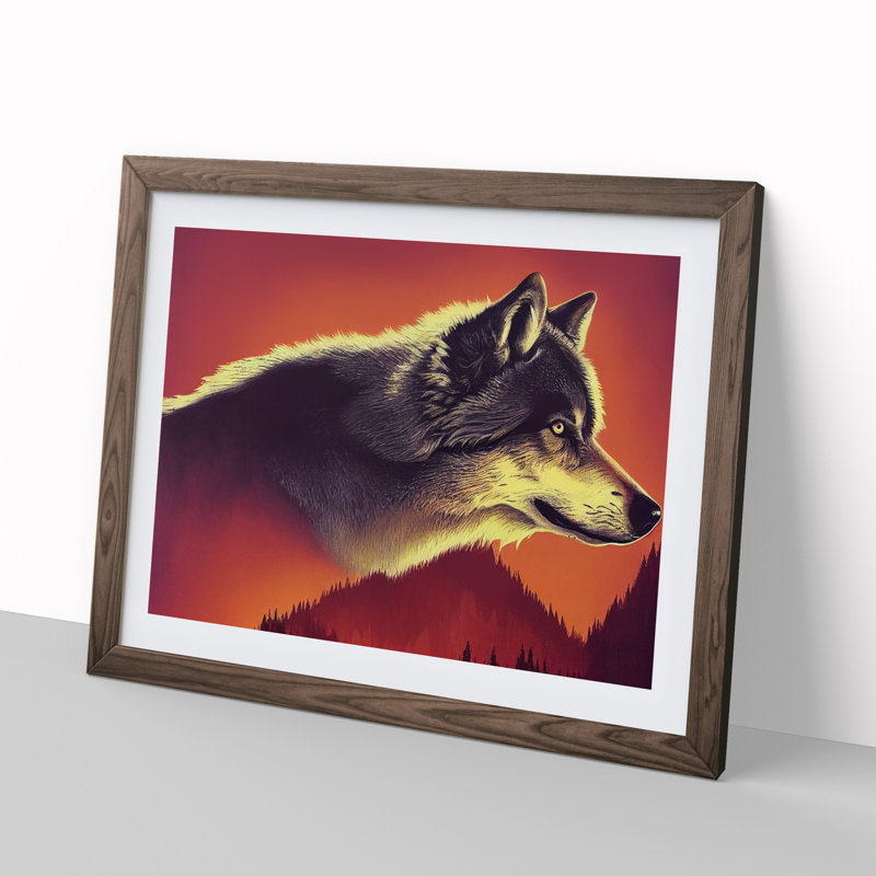 Incredible Wolf - Single Picture Frame Print, 25cm H x 34cm W x 2cm D, Walnut