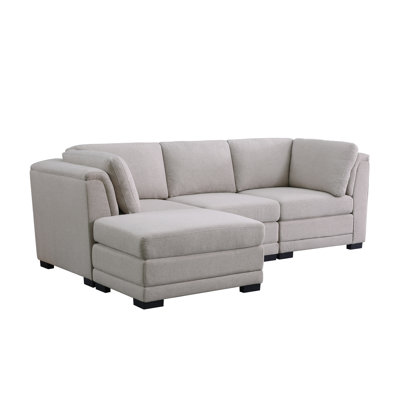 96"" Wide Linen Reversible Modular Sofa & Chaise with Ottoman -  LILOLA, 88020-4B