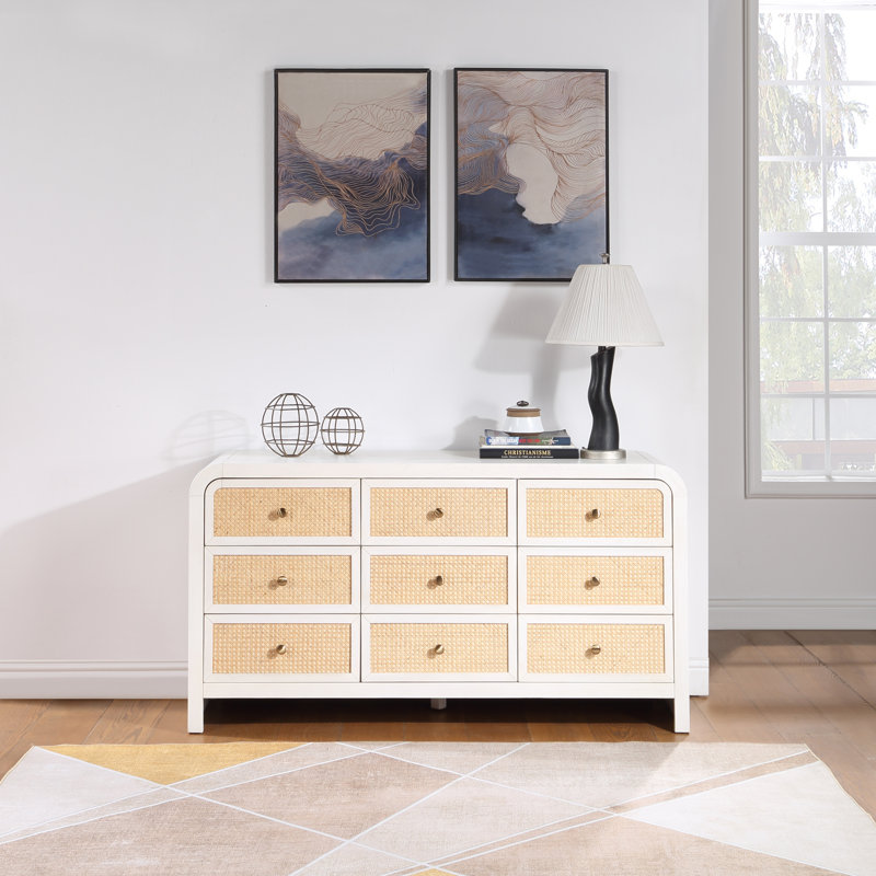 Commode 9 tiroirs Aerik, Blanc