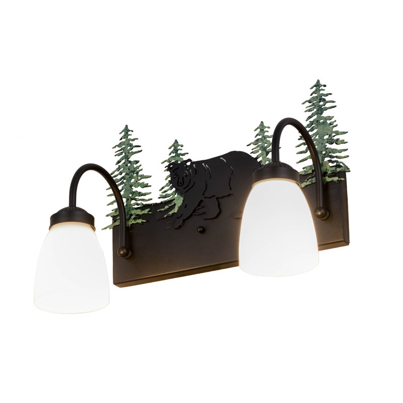 Adirondack Inspired Bear and Pine 2-Light Black Bronze Vanity Sconce