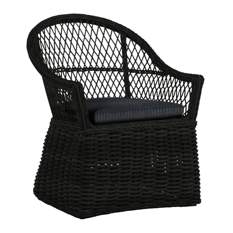 Soho Woven N-Dura Resin Wicker Outdoor Arm Chair, Black, Linen Snow, Welt