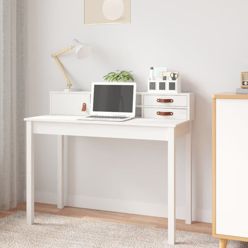 Lakeyia Solid Wood Writing Desk, White
