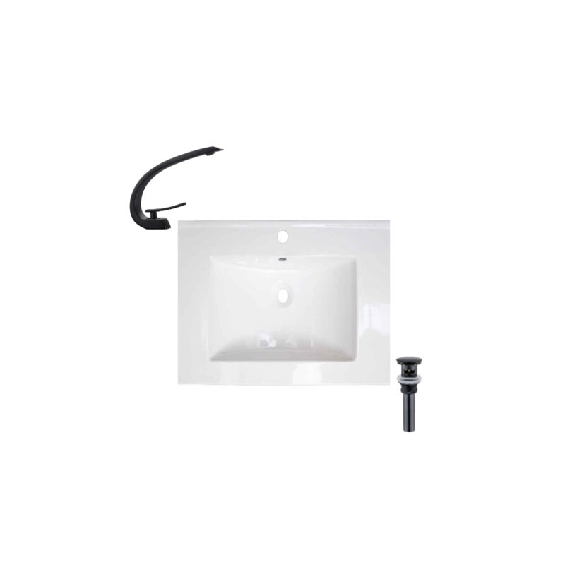 Plateau de meuble-lavabo simple 23,6 po en blanc avec lavabo et robinet