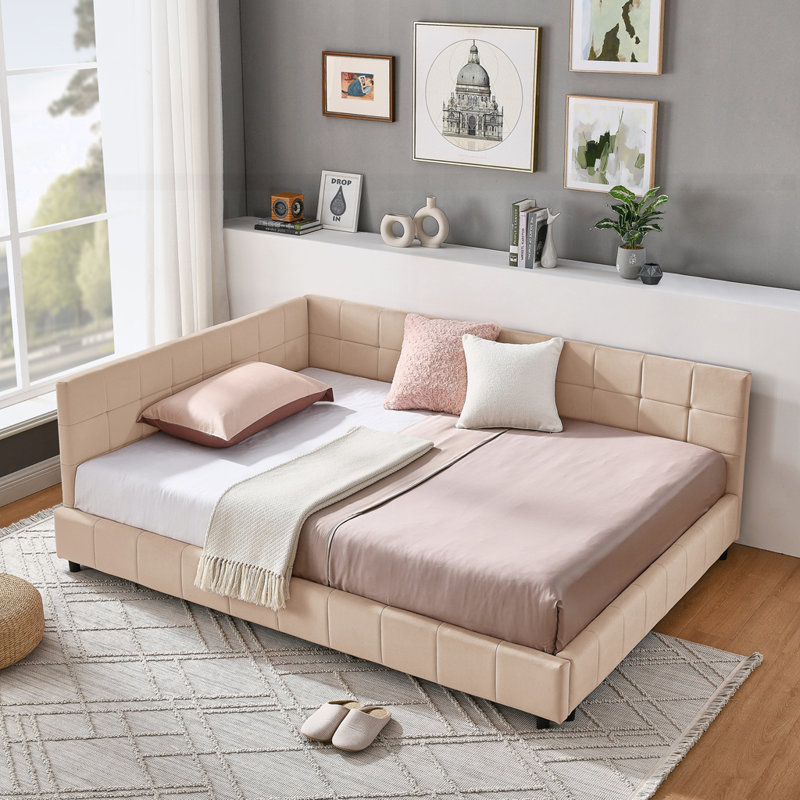 Sofa Bed Frame with Comfortable Backrest and Armrests, Pink