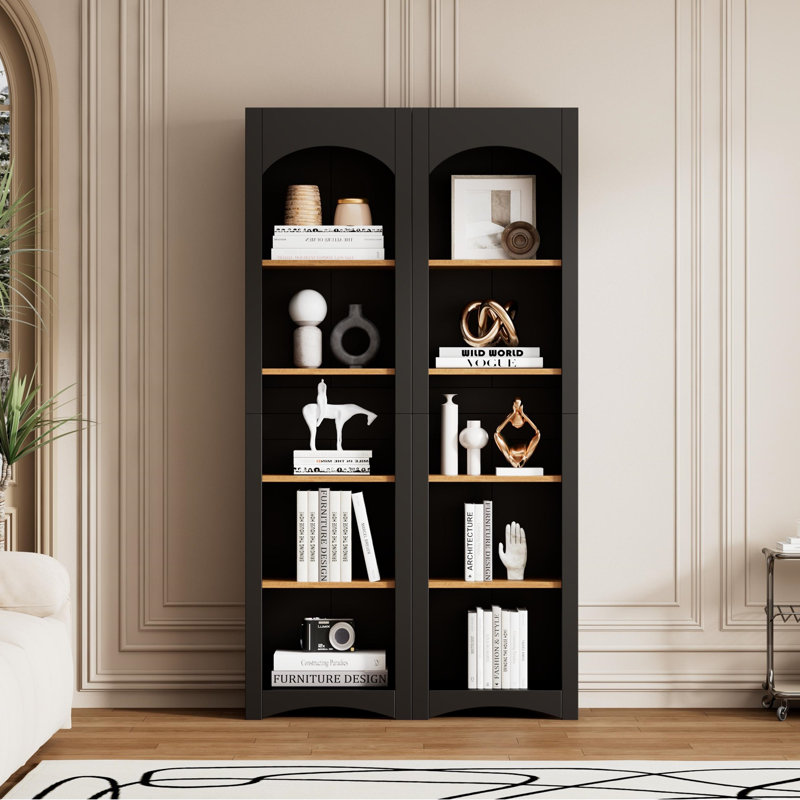 Free Standing 5 Tier Bookcase(Set of 2), Black