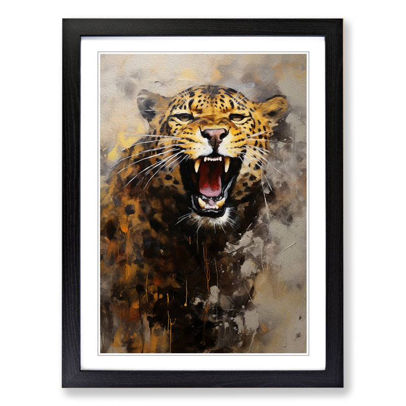 Leopard Gestural Art - Framed Print, 64cm H x 46cm W x 2cm D, Black Framed
