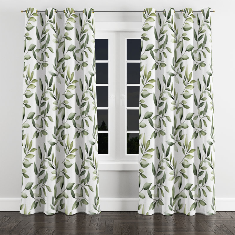 Country Farmhouse Room Darkening Curtains - Floral Olive Quiet Grommet Curtain - 1 Panel, Gold Grommets, 52" W x 108" L