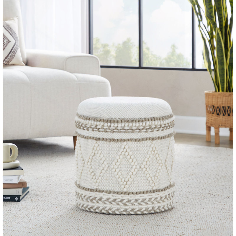 Repose-pieds de rangement 18 po en laine tissée à la main avec motif touffeté et noué