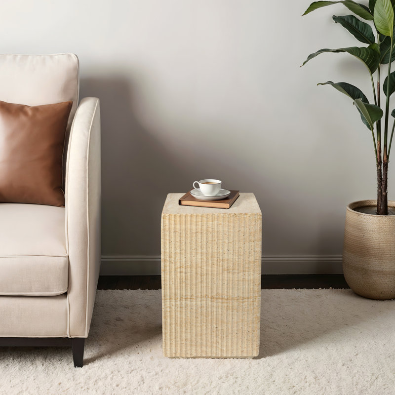 Latitude Run® Beige Concrete Accent Table - Durable 19" Square Home Decor Piece For A Modern Touch To Any Room