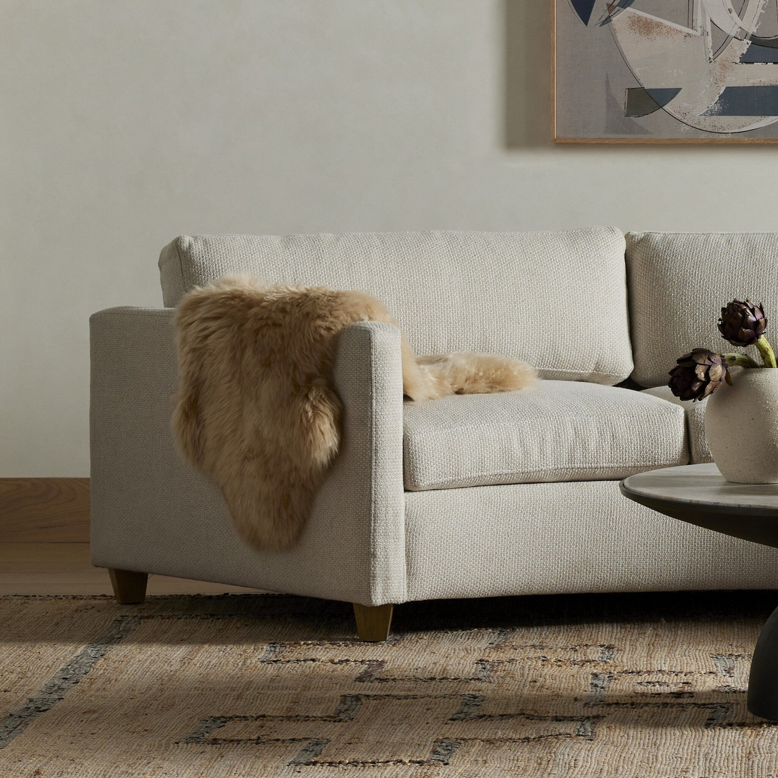 Stacey Shearling Standard Throw Blanket, Beige Ombre