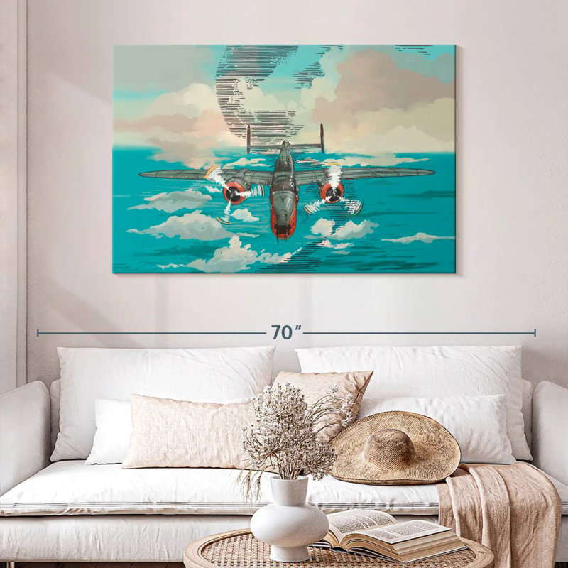 Mehar avion au-dessus de la mer, H 32 po x l 48 po