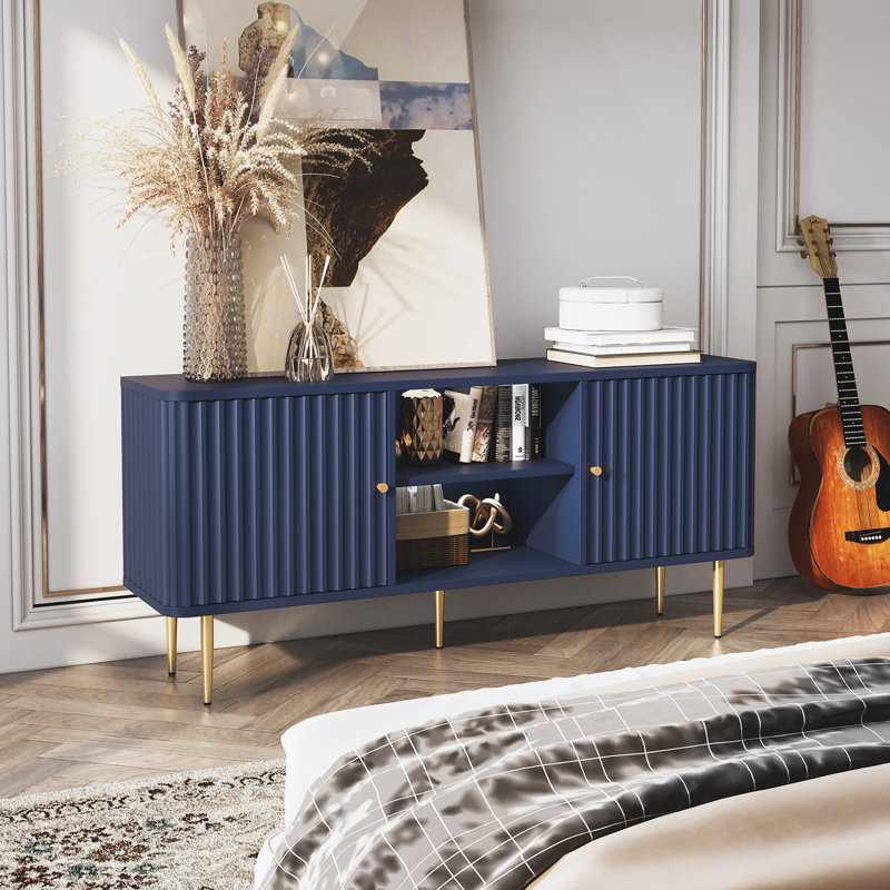 Meuble télé 55 po avec rangement Alyun, Bleu