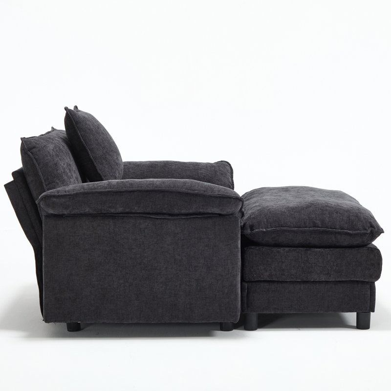 Fauteuil club moderne avec repose-pieds, Black