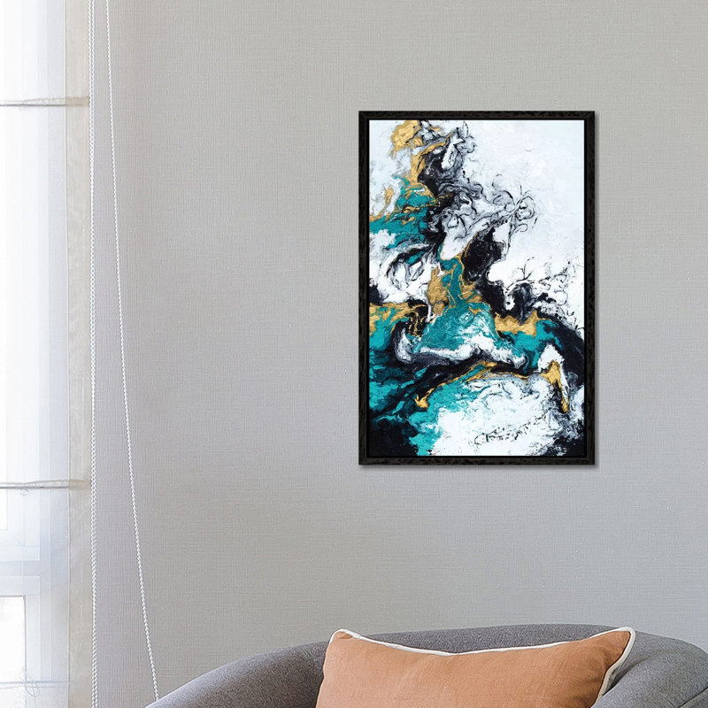 Green And Gold Smoke - Print on Canvas, Black Framed, 66.04 cm H x 45.72 cm W