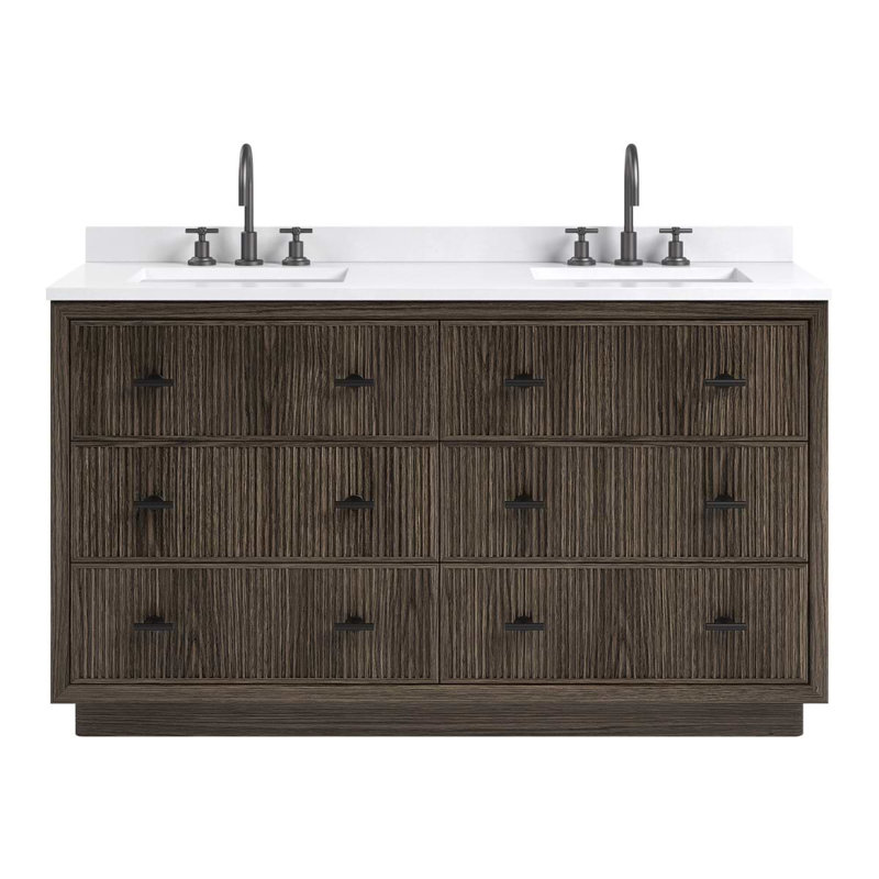 TileBar Studio Vanities Rhett Vanity with Top, Espresso Oak, 60" W, White Quartz