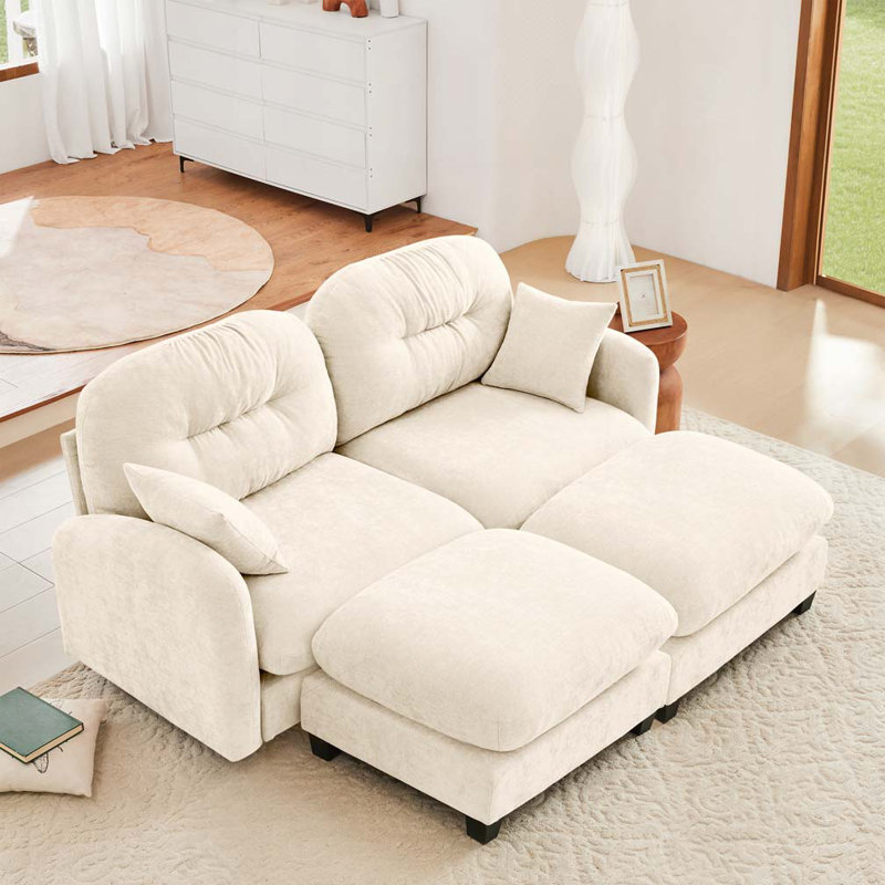 Chenille Fabric Modular 2-Seat Sofa Including 2 Pillows,2 Ottoman, 2, Beige, 36.6" H x 74" W x 934" D