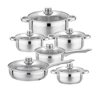 Velaze 14-Piece Stainless Steel Cookware Set Pot and Pan Sets with Saucepan  Casserole Casserole Pan with Glass Lid VLZ-GA-14 - The Home Depot