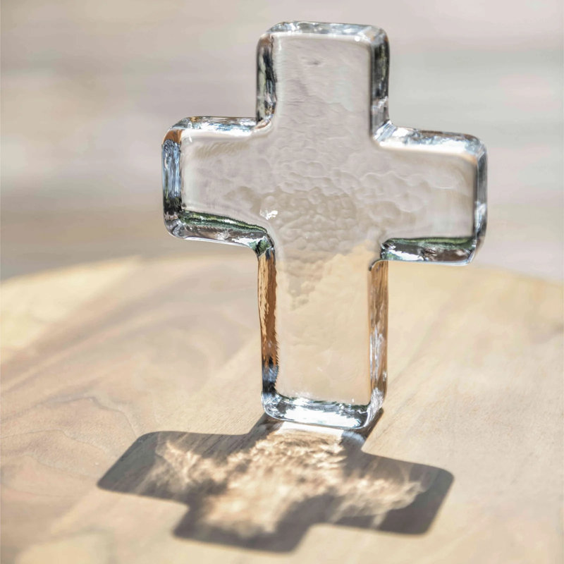 Handmade Glass Cross Figurine, 5'' H X 3.38'' W X 1.13'' D