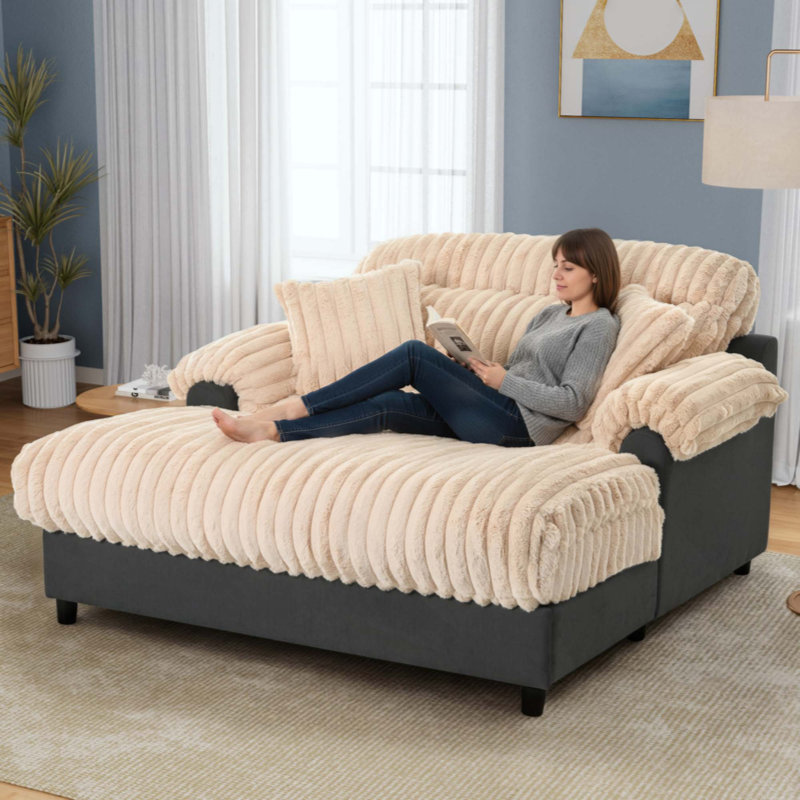 Canapé méridienne moderne 62 po Cloud, Fausse fourrure champagne