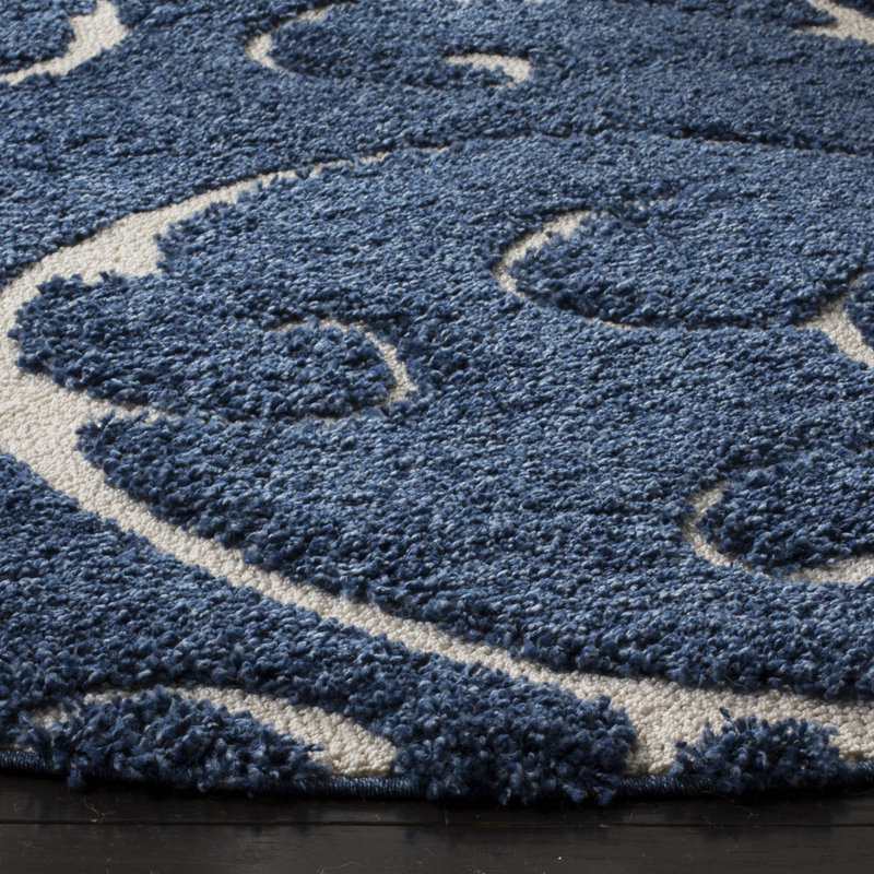 Amza Area Rug, Round 11', Dark Blue/Cream