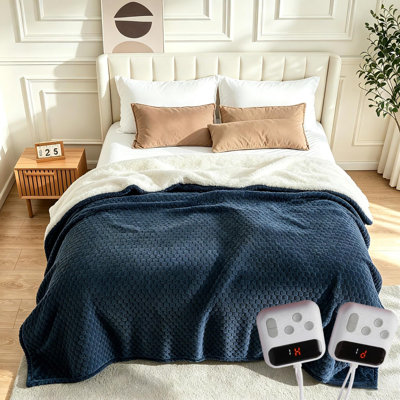 Jeté chauffant 62 po x 84 po avec 6 réglages de chaleur et arrêt automatique de 10 heures, molleton en flanelle de Sherpa jacquard 3D, lavable en machine