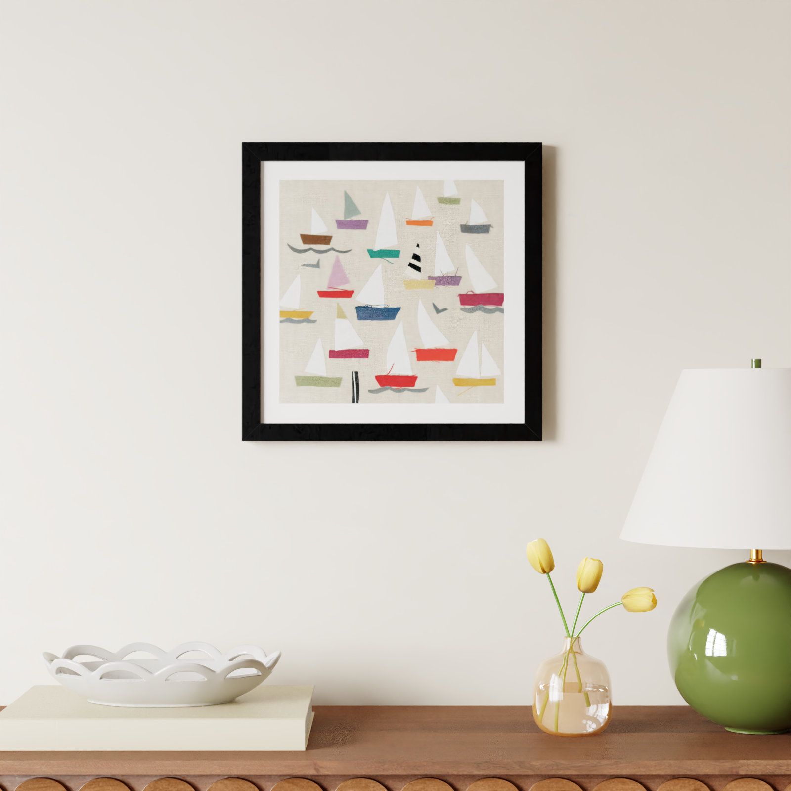 Plain Sailing Print by Jenny Frean, 13" H x 13" W x 1" D, Black