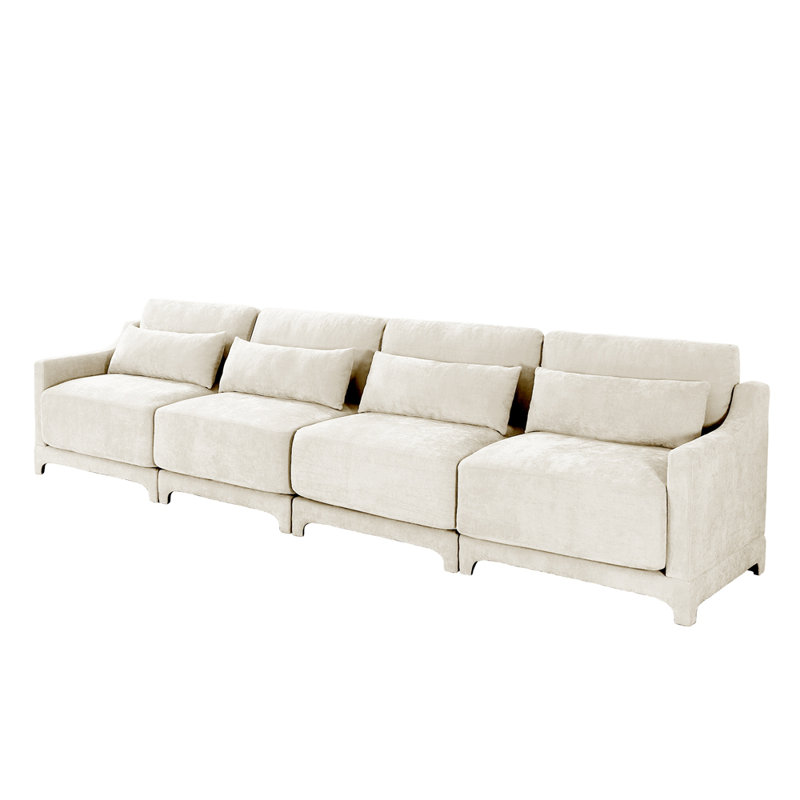 Canapé à quatre places en chenille avec coussin lombaire, structure ergonomique en bois massif, éponge à haute résilience, installation facile, convient aux hôtels, aux salons