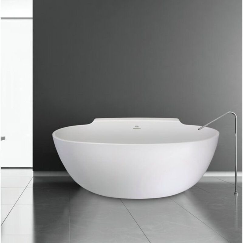 Guthrie 58'' x 36'' Soaking Solid Surface Bathtub, Satin Brass, Matte White