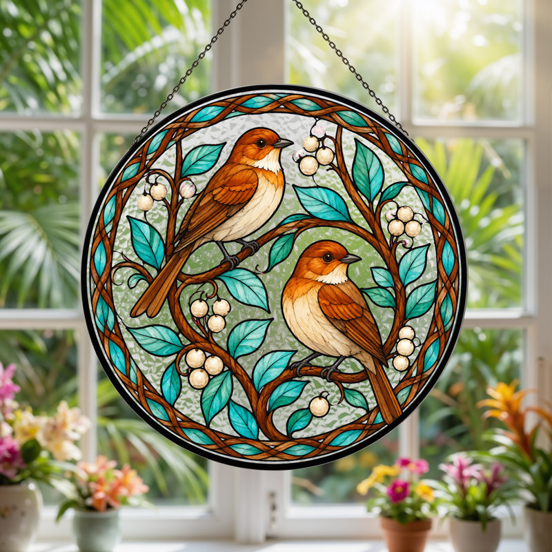 Birds Window Panel, H 7,8 po
