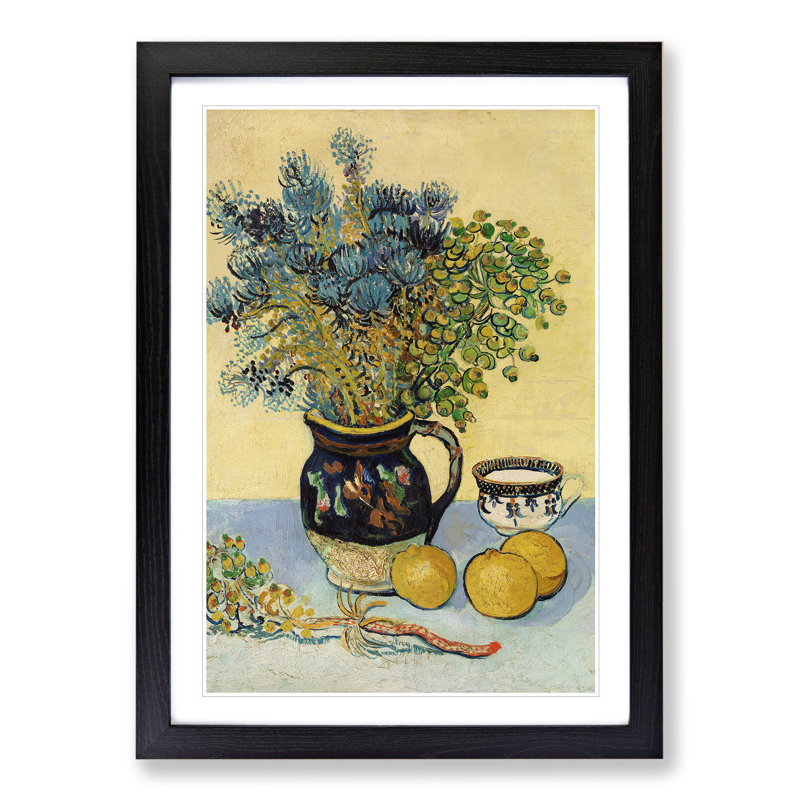 Flowers and Lemons by Vincent Van Gogh - Picture Frame Painting, 65cm H x 48cm W x 2cm D, Black Framed