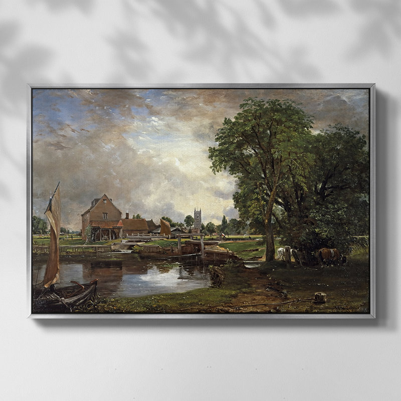 Barge sous l'écluse de Flatford, v. 1810 - John Constable, toile tendue avec châssis encadrée, 24 po x 36 po, Doré